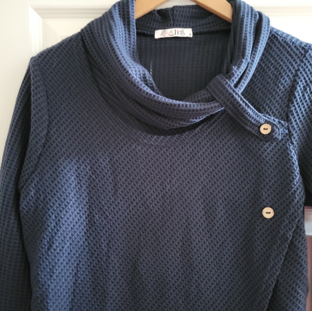 Slig Shirt Wrap Lagenlook Women Thermal Waffle Knit Cowl Neck Long Sleeve size M